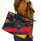 Adelaide Crows Australian Football Leather Tote Bag Fierce Mascot Spirit With Indigenous Pattern Art
