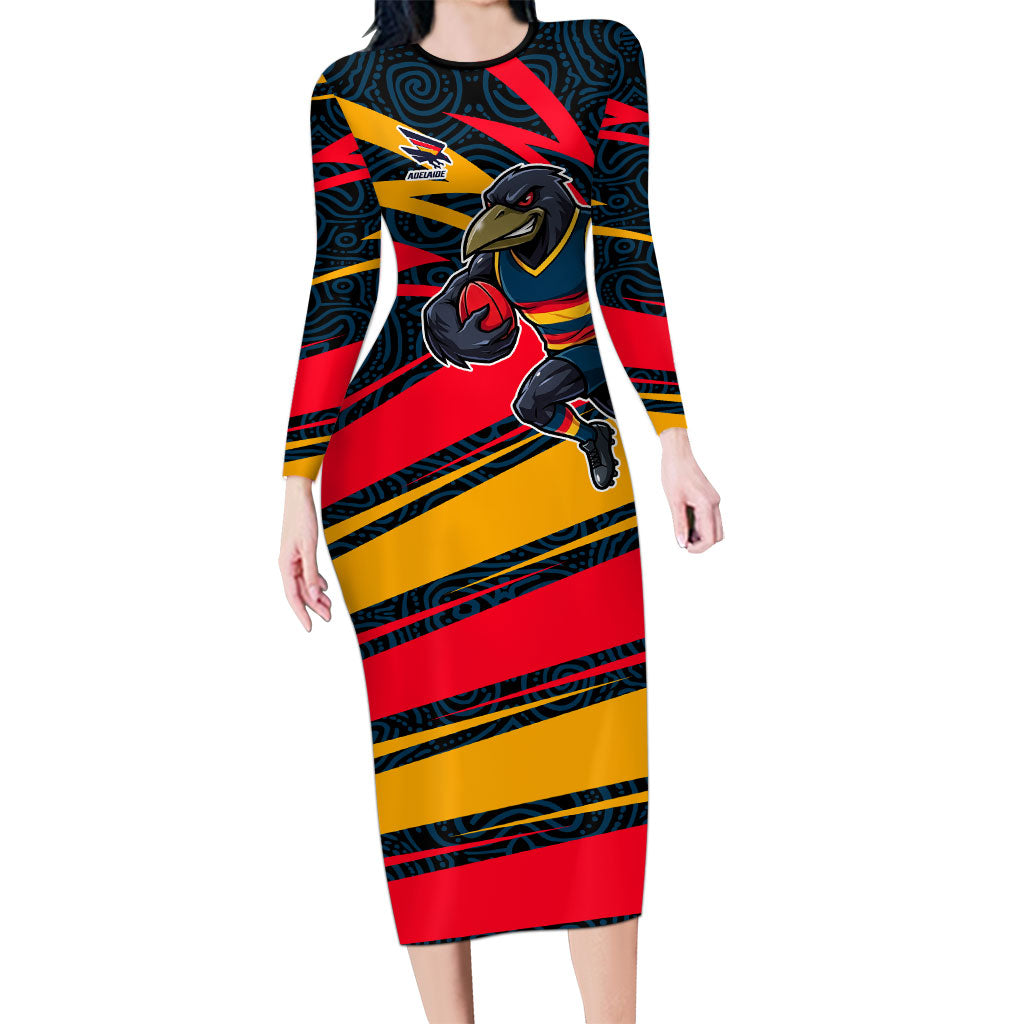 Adelaide Crows Australian Football Long Sleeve Bodycon Dress Fierce Mascot Spirit With Indigenous Pattern Art