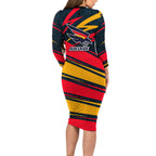 Adelaide Crows Australian Football Long Sleeve Bodycon Dress Fierce Mascot Spirit With Indigenous Pattern Art