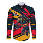 Adelaide Crows Australian Football Long Sleeve Button Shirt Fierce Mascot Spirit With Indigenous Pattern Art