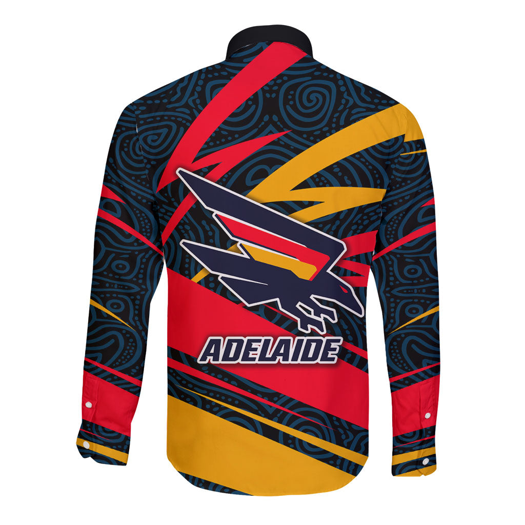 Adelaide Crows Australian Football Long Sleeve Button Shirt Fierce Mascot Spirit With Indigenous Pattern Art
