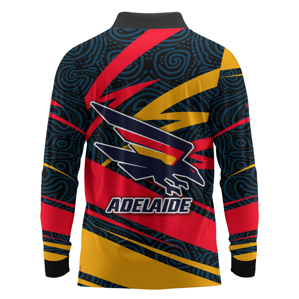 Adelaide Crows Australian Football Long Sleeve Polo Shirt Fierce Mascot Spirit With Indigenous Pattern Art