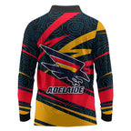 Adelaide Crows Australian Football Long Sleeve Polo Shirt Fierce Mascot Spirit With Indigenous Pattern Art