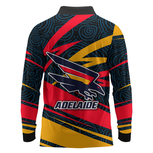 Adelaide Crows Australian Football Long Sleeve Polo Shirt Fierce Mascot Spirit With Indigenous Pattern Art
