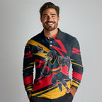 Adelaide Crows Australian Football Long Sleeve Polo Shirt Fierce Mascot Spirit With Indigenous Pattern Art