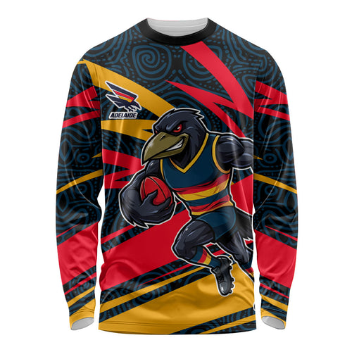Adelaide Crows Australian Football Long Sleeve Shirt Fierce Mascot Spirit With Indigenous Pattern Art
