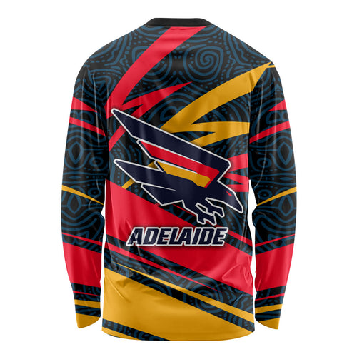 Adelaide Crows Australian Football Long Sleeve Shirt Fierce Mascot Spirit With Indigenous Pattern Art