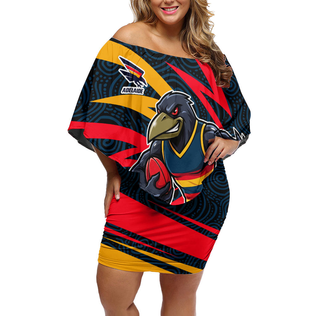 Adelaide Crows Australian Football Off Shoulder Short Dress Fierce Mascot Spirit With Indigenous Pattern Art