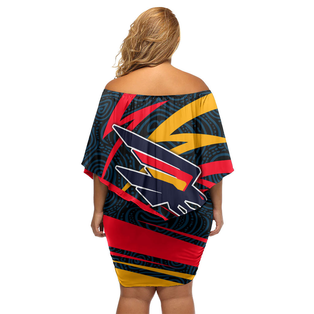 Adelaide Crows Australian Football Off Shoulder Short Dress Fierce Mascot Spirit With Indigenous Pattern Art