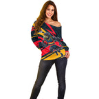Adelaide Crows Australian Football Off Shoulder Sweater Fierce Mascot Spirit With Indigenous Pattern Art