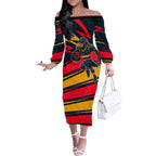 Adelaide Crows Australian Football Off The Shoulder Long Sleeve Dress Fierce Mascot Spirit With Indigenous Pattern Art
