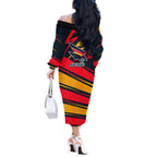 Adelaide Crows Australian Football Off The Shoulder Long Sleeve Dress Fierce Mascot Spirit With Indigenous Pattern Art