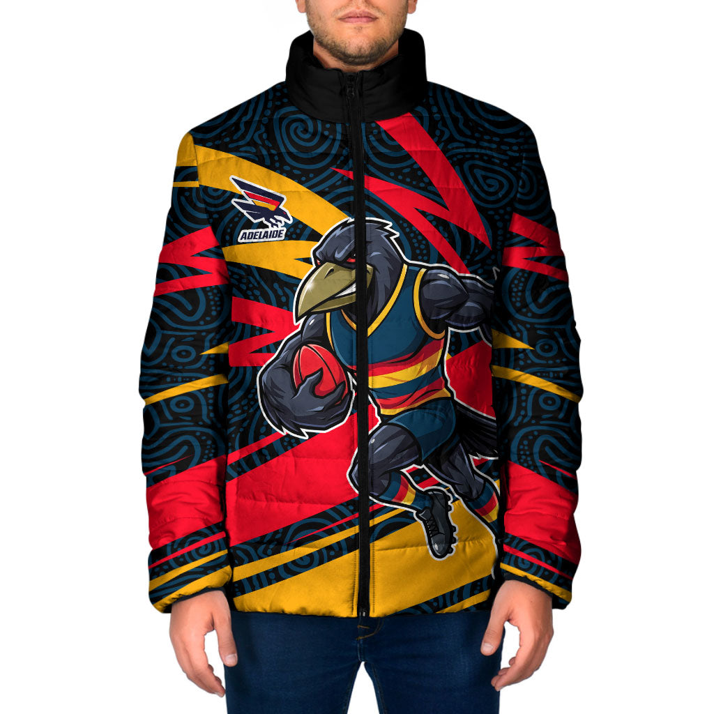 Adelaide Crows Australian Football Padded Jacket Fierce Mascot Spirit With Indigenous Pattern Art