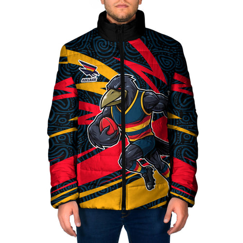 Adelaide Crows Australian Football Padded Jacket Fierce Mascot Spirit With Indigenous Pattern Art
