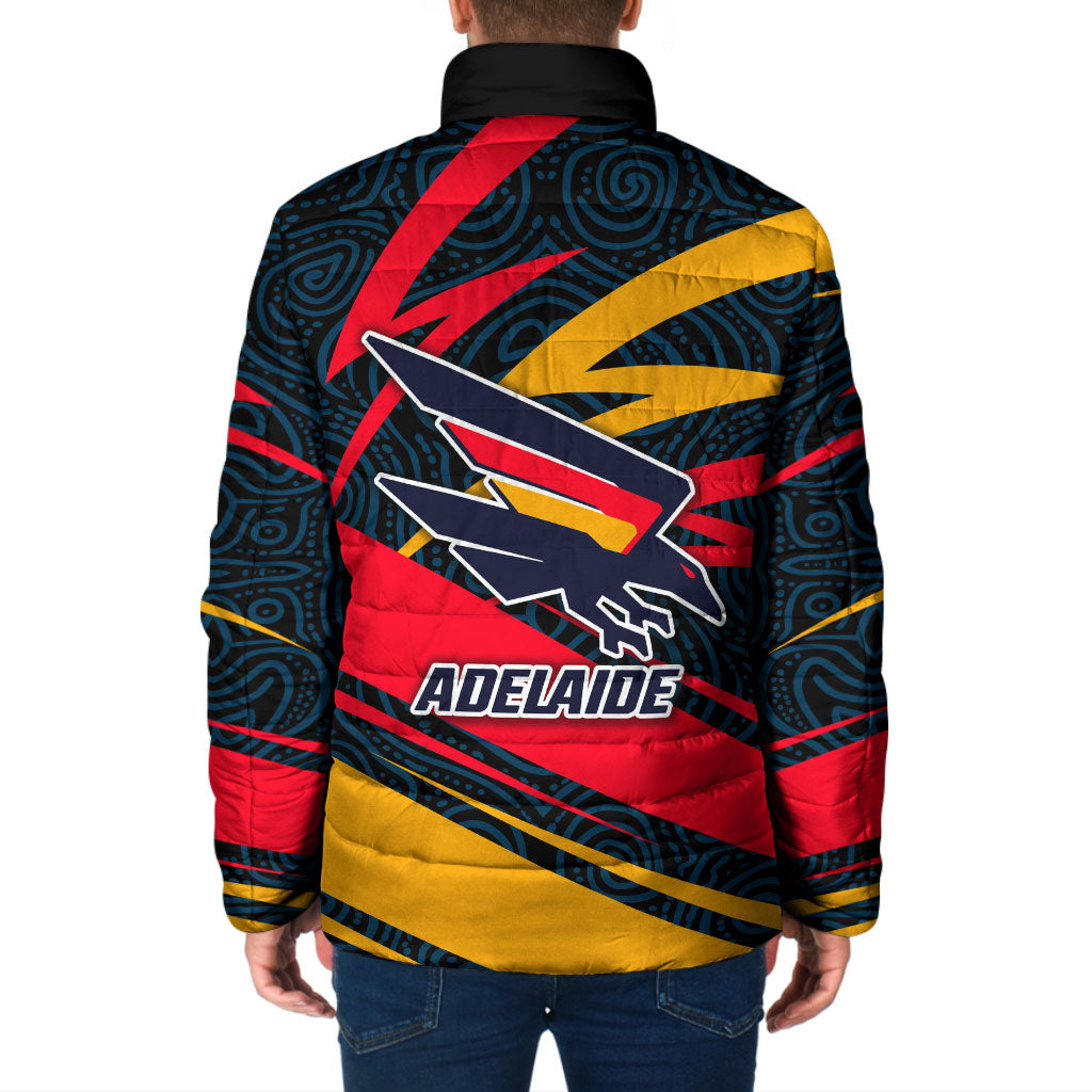 Adelaide Crows Australian Football Padded Jacket Fierce Mascot Spirit With Indigenous Pattern Art