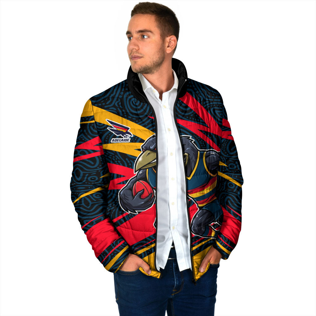 Adelaide Crows Australian Football Padded Jacket Fierce Mascot Spirit With Indigenous Pattern Art