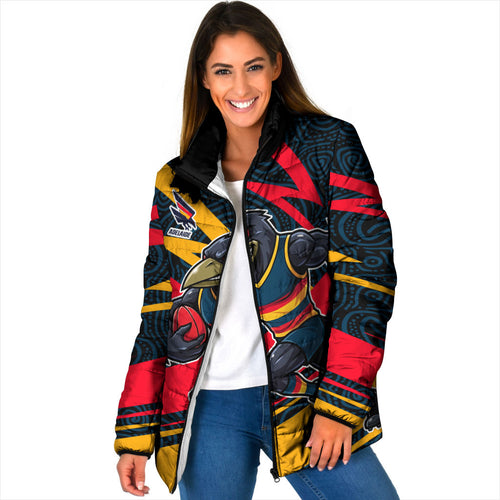 Adelaide Crows Australian Football Padded Jacket Fierce Mascot Spirit With Indigenous Pattern Art