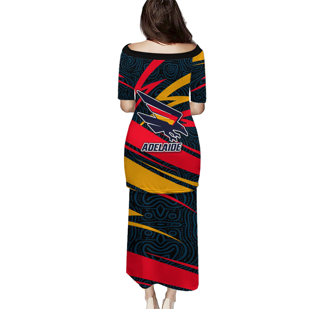 Adelaide Crows Australian Football Puletasi Fierce Mascot Spirit With Indigenous Pattern Art