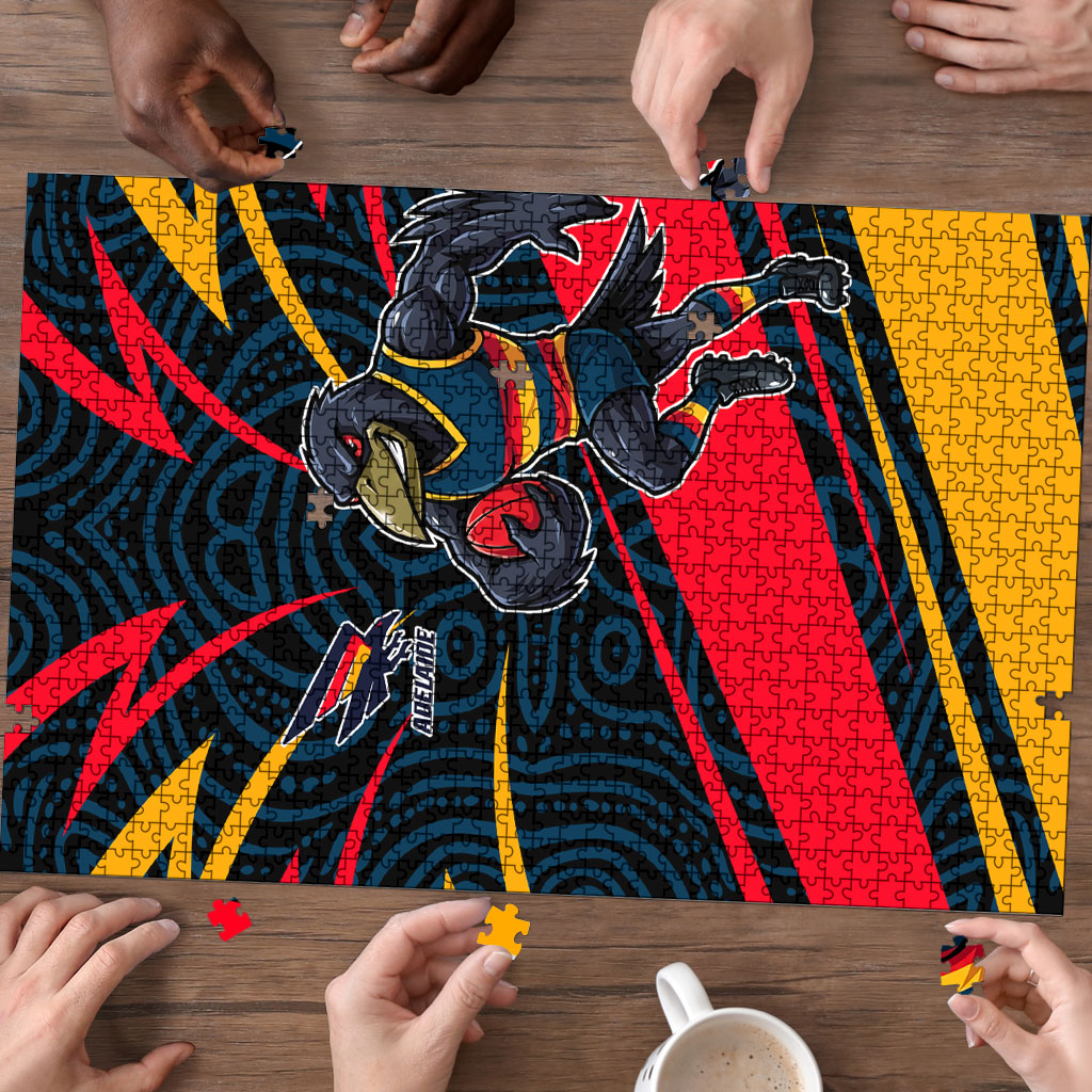Adelaide Crows Australian Football Puzzle Fierce Mascot Spirit With Indigenous Pattern Art