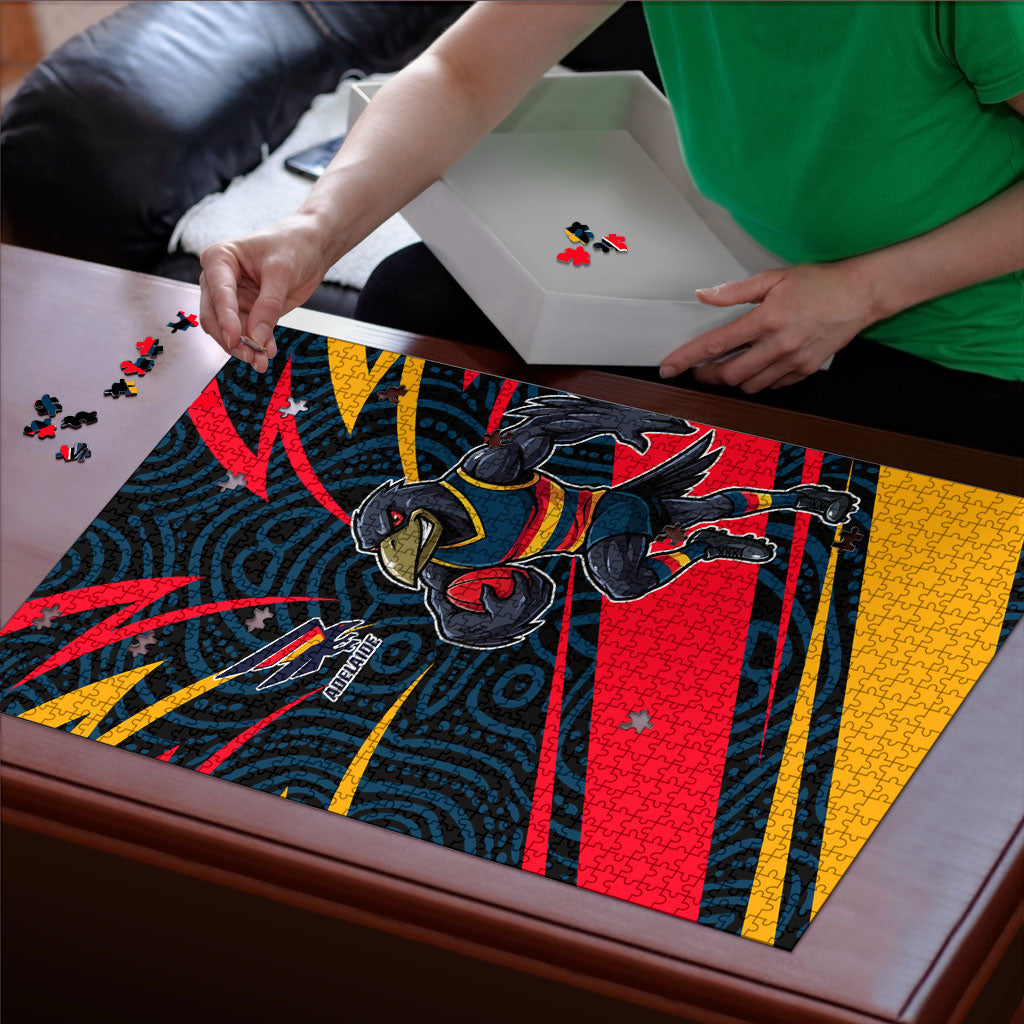 Adelaide Crows Australian Football Puzzle Fierce Mascot Spirit With Indigenous Pattern Art