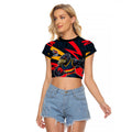 Adelaide Crows Australian Football Raglan Cropped T Shirt Fierce Mascot Spirit With Indigenous Pattern Art