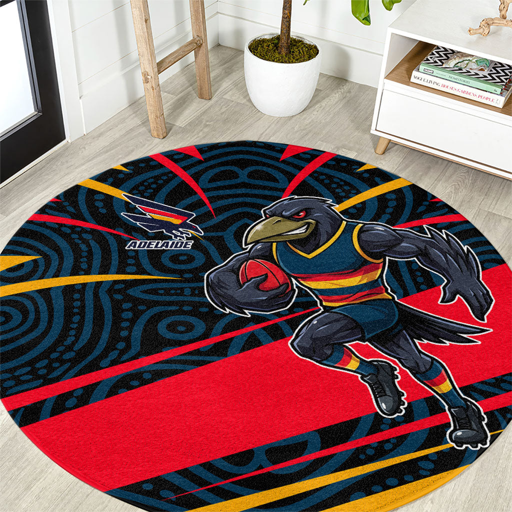 Adelaide Crows Australian Football Round Carpet Fierce Mascot Spirit With Indigenous Pattern Art