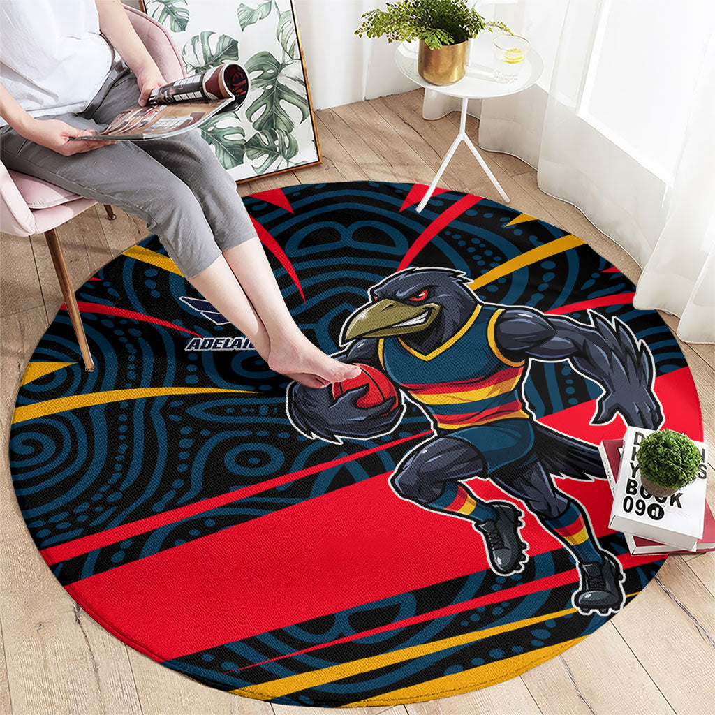 Adelaide Crows Australian Football Round Carpet Fierce Mascot Spirit With Indigenous Pattern Art