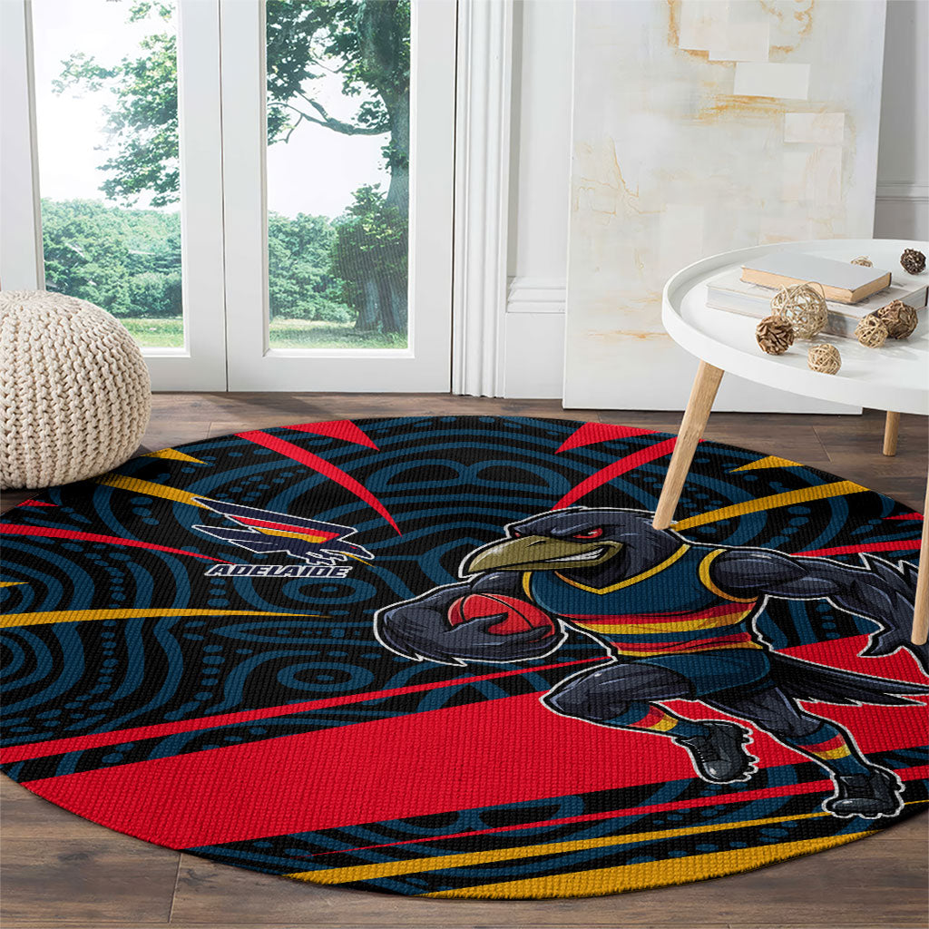 Adelaide Crows Australian Football Round Carpet Fierce Mascot Spirit With Indigenous Pattern Art