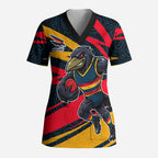 Adelaide Crows Australian Football Scrub Top Fierce Mascot Spirit With Indigenous Pattern Art