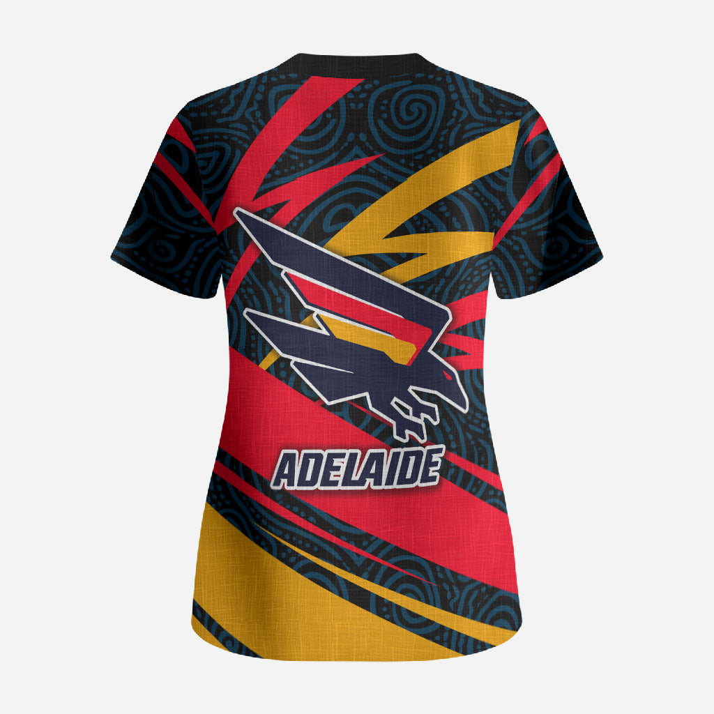 Adelaide Crows Australian Football Scrub Top Fierce Mascot Spirit With Indigenous Pattern Art