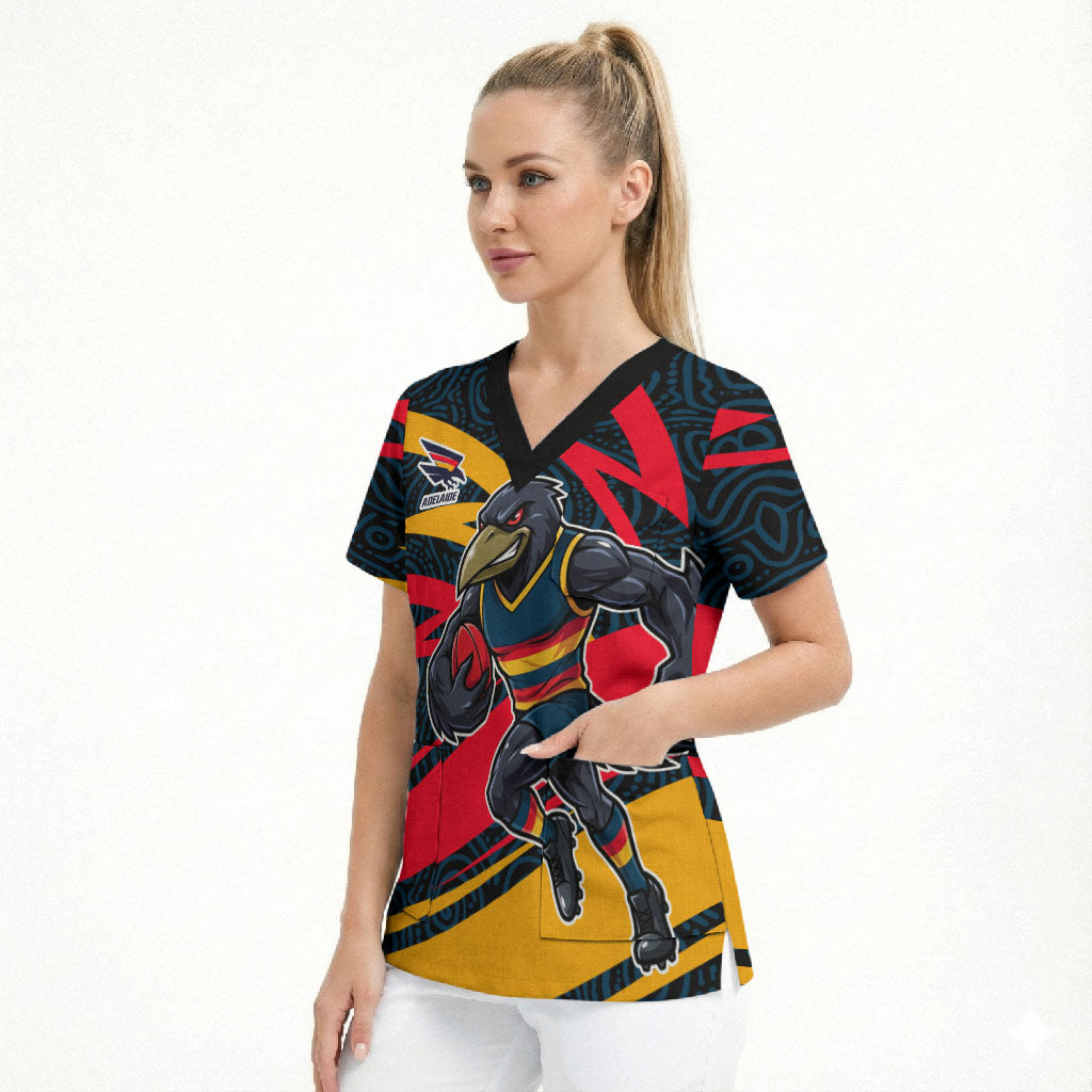 Adelaide Crows Australian Football Scrub Top Fierce Mascot Spirit With Indigenous Pattern Art
