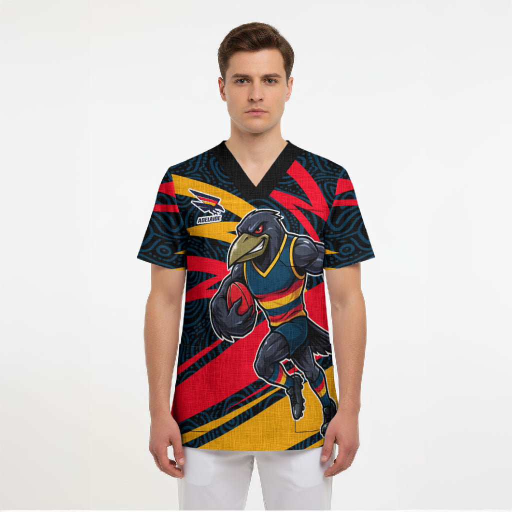 Adelaide Crows Australian Football Scrub Top Fierce Mascot Spirit With Indigenous Pattern Art