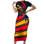 Adelaide Crows Australian Football Short Sleeve Bodycon Dress Fierce Mascot Spirit With Indigenous Pattern Art