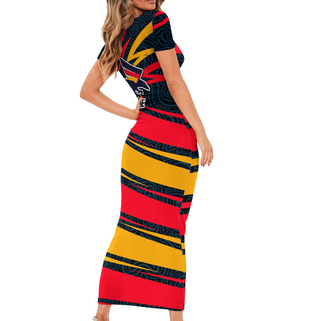 Adelaide Crows Australian Football Short Sleeve Bodycon Dress Fierce Mascot Spirit With Indigenous Pattern Art