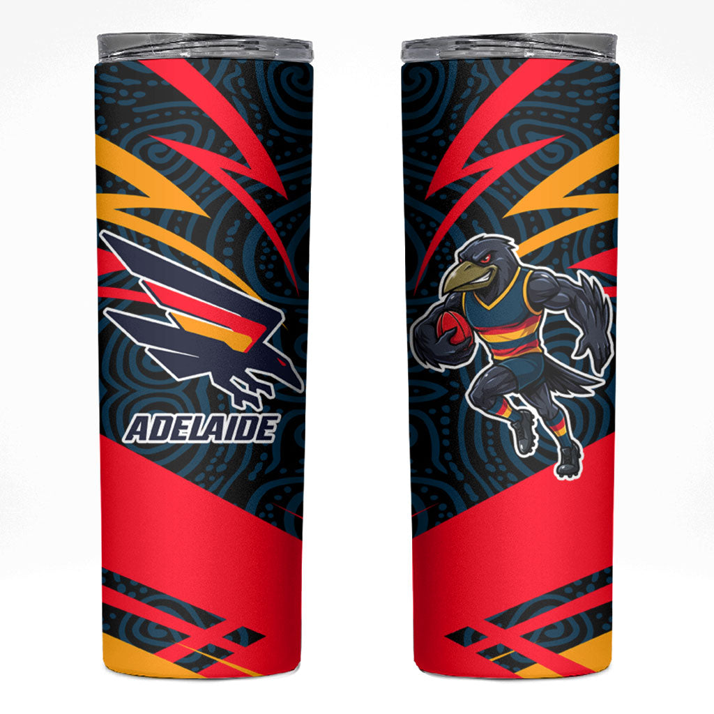 Adelaide Crows Australian Football Skinny Tumbler Fierce Mascot Spirit With Indigenous Pattern Art