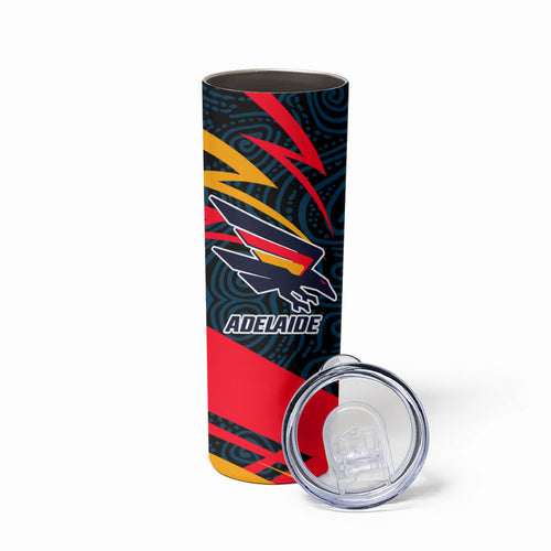 Adelaide Crows Australian Football Skinny Tumbler Fierce Mascot Spirit With Indigenous Pattern Art