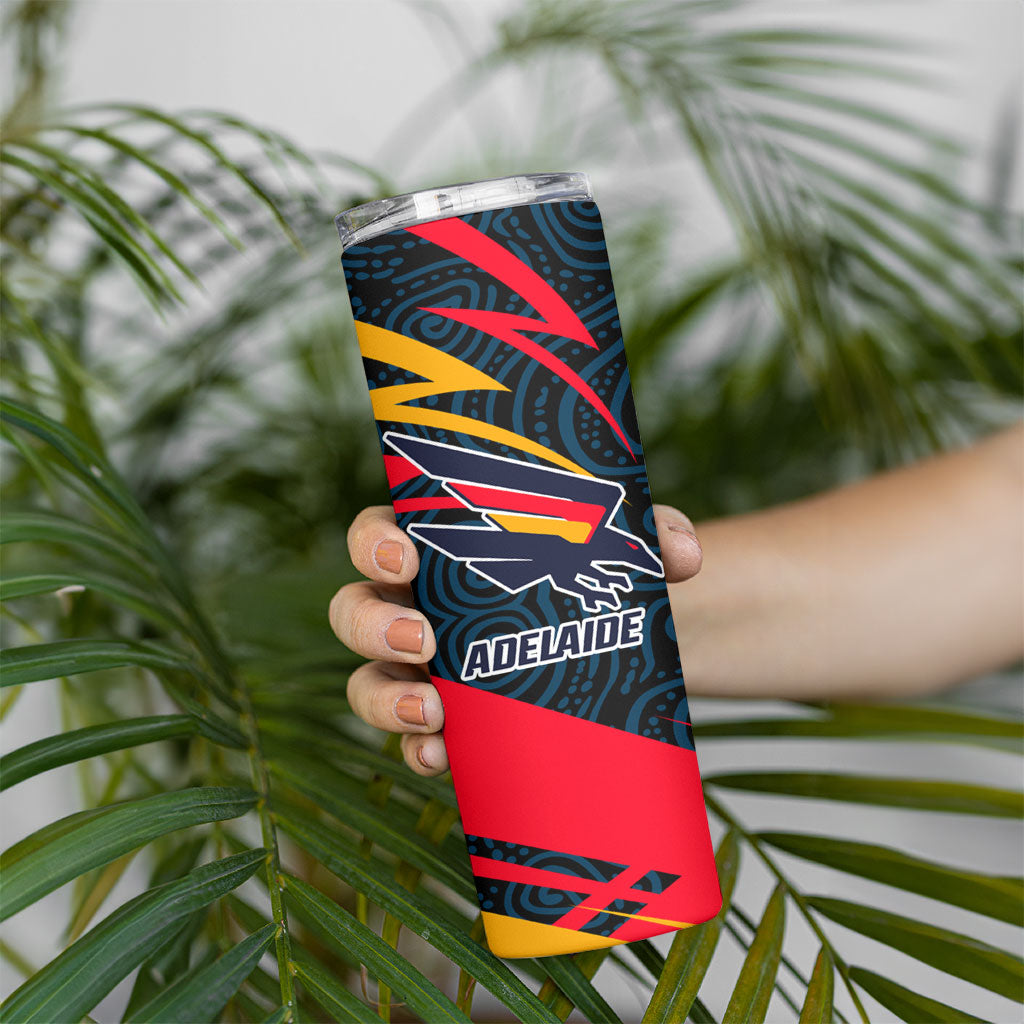 Adelaide Crows Australian Football Skinny Tumbler Fierce Mascot Spirit With Indigenous Pattern Art
