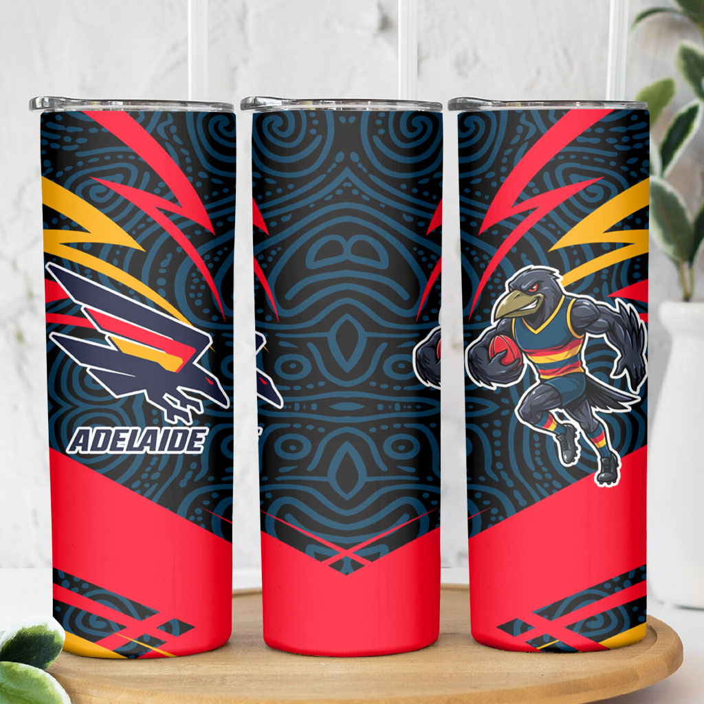 Adelaide Crows Australian Football Skinny Tumbler Fierce Mascot Spirit With Indigenous Pattern Art