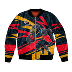 Adelaide Crows Australian Football Sleeve Zip Bomber Jacket Fierce Mascot Spirit With Indigenous Pattern Art