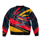 Adelaide Crows Australian Football Sleeve Zip Bomber Jacket Fierce Mascot Spirit With Indigenous Pattern Art