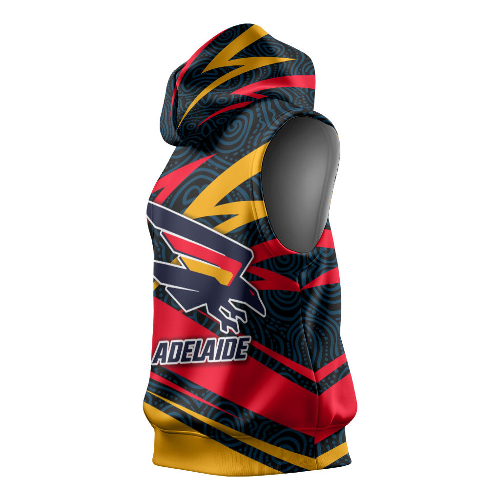 Adelaide Crows Australian Football Sleeveless Hoodie Fierce Mascot Spirit With Indigenous Pattern Art