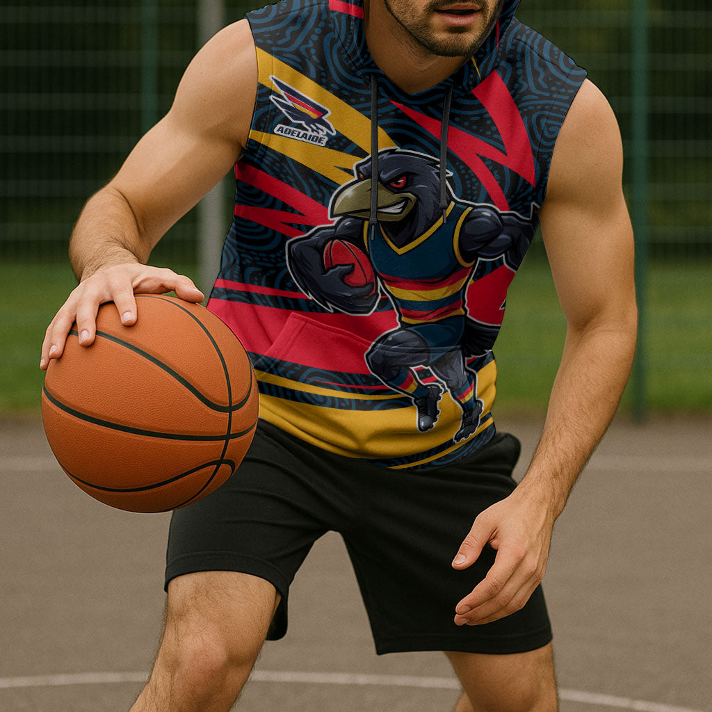 Adelaide Crows Australian Football Sleeveless Hoodie Fierce Mascot Spirit With Indigenous Pattern Art