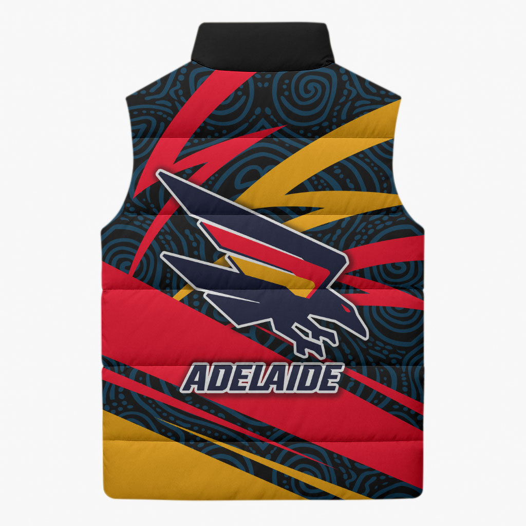 Adelaide Crows Australian Football Sleeveless Puffer Jacket Fierce Mascot Spirit With Indigenous Pattern Art