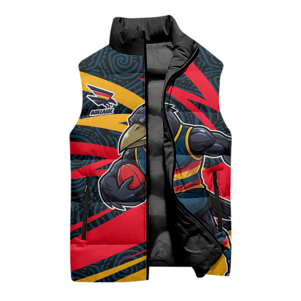 Adelaide Crows Australian Football Sleeveless Puffer Jacket Fierce Mascot Spirit With Indigenous Pattern Art