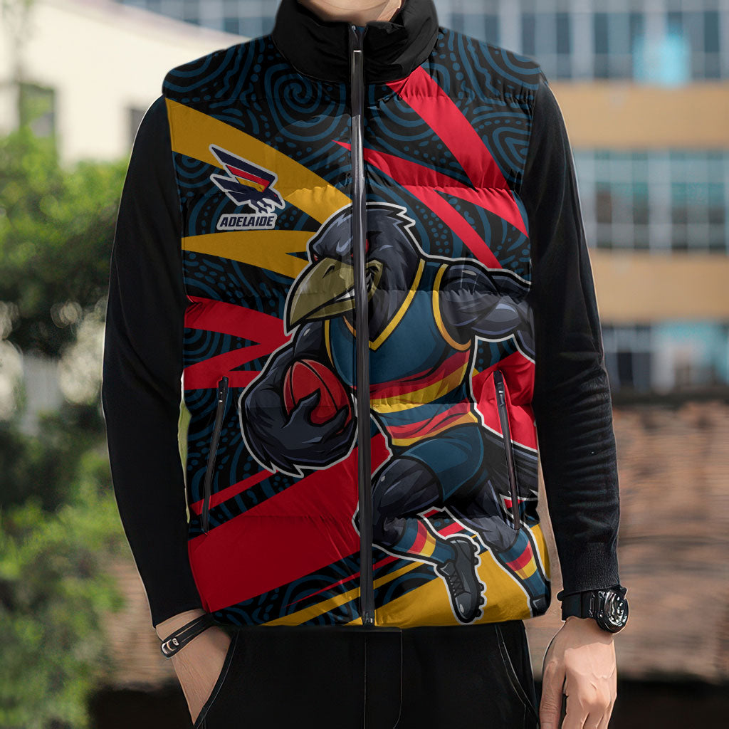 Adelaide Crows Australian Football Sleeveless Puffer Jacket Fierce Mascot Spirit With Indigenous Pattern Art