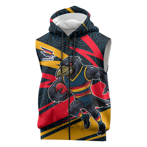 Adelaide Crows Australian Football Sleeveless Zip Hoodie Fierce Mascot Spirit With Indigenous Pattern Art