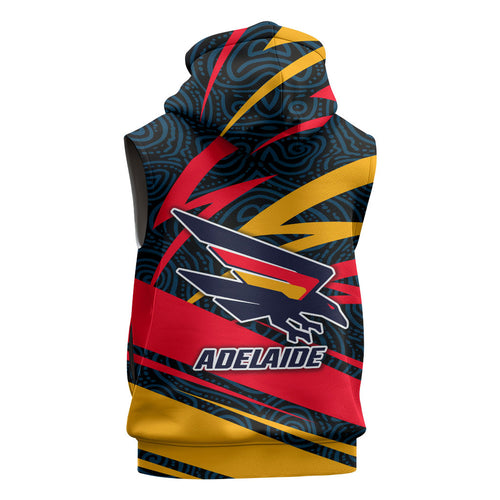 Adelaide Crows Australian Football Sleeveless Zip Hoodie Fierce Mascot Spirit With Indigenous Pattern Art