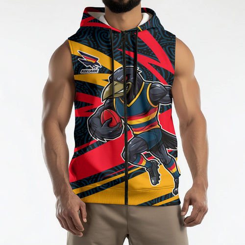 Adelaide Crows Australian Football Sleeveless Zip Hoodie Fierce Mascot Spirit With Indigenous Pattern Art
