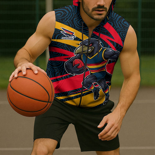 Adelaide Crows Australian Football Sleeveless Zip Hoodie Fierce Mascot Spirit With Indigenous Pattern Art
