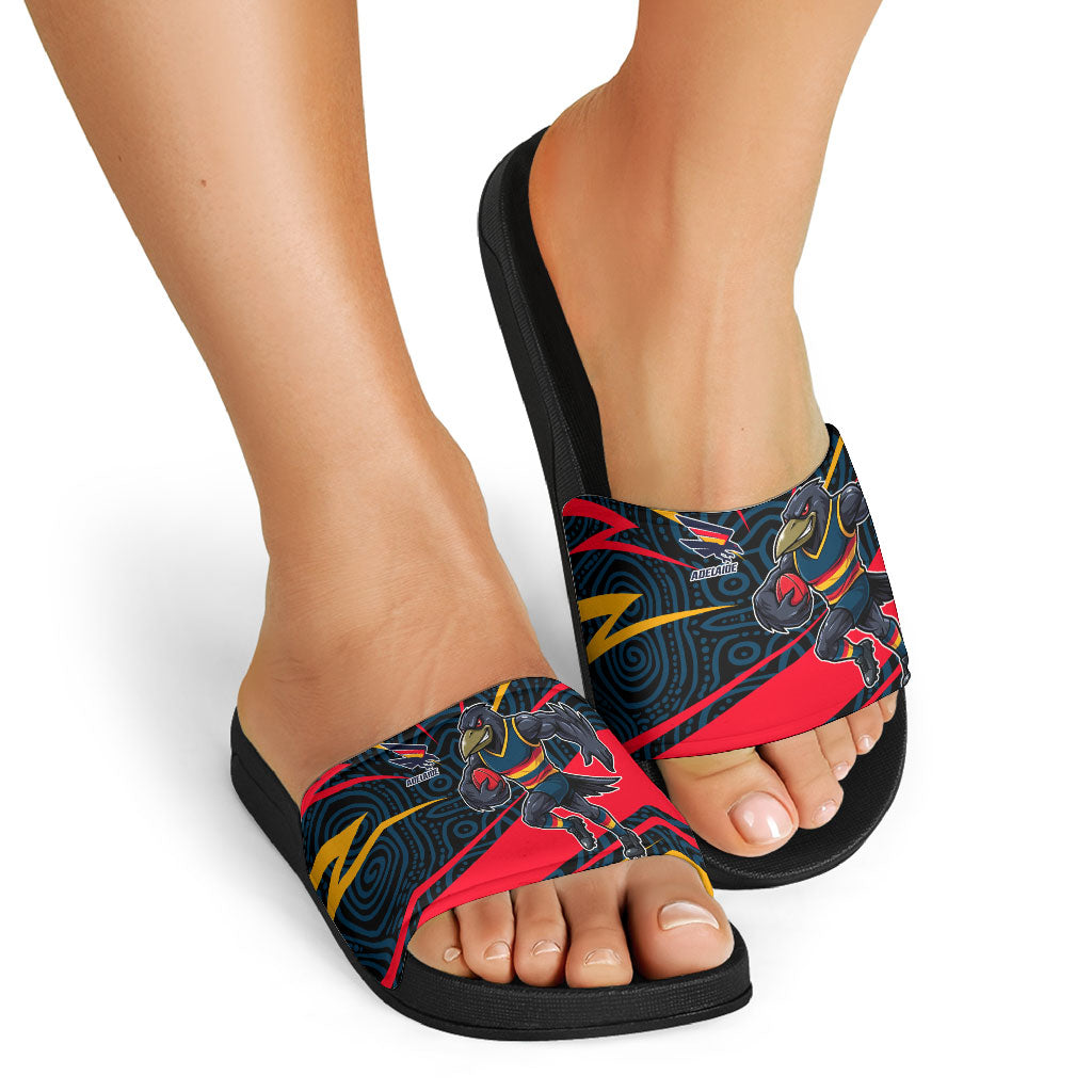 Adelaide Crows Australian Football Slide Sandals Fierce Mascot Spirit With Indigenous Pattern Art